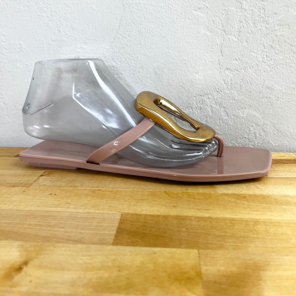Jeffrey‎ Campbell Sandals Thong Square Toe Linques Gold Jelly Blush Pink Size 9
